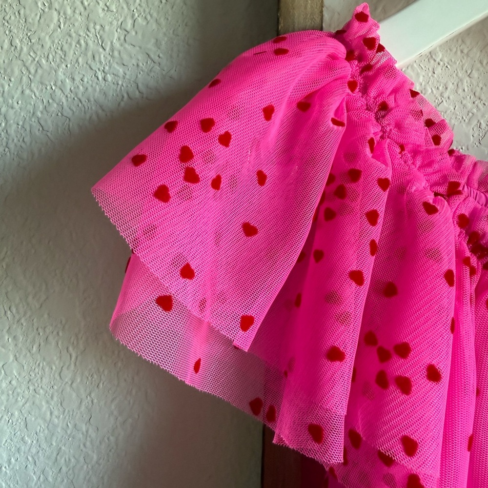 Cat & Jack Layered Hot Pink & Red Heart Frilled Dress Sz: 4T - Picture 7 of 8